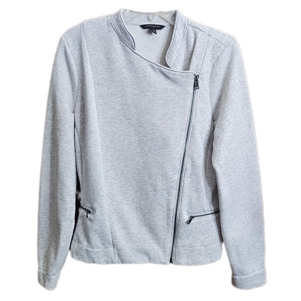 Banana Republic Asymmetrical zip jacket sweatshirt womens Size medium Grey Gray